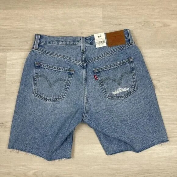 Levis 501 90s Denim Shorts Womens 24 Medium Wash High Rise Distressed A19620002 - Picture 2 of 4